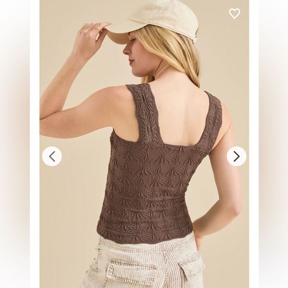 ALTAR’D STATE Blaire Chocolate Brown Seamless Floral Square Neck Wide Strap Cami - Picture 6 of 15